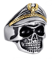 Load image into Gallery viewer, Old School Skull Ring with Biker Cap Men's Two-Tone Stainless Steel SR187