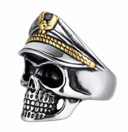 Old School Skull Ring with Biker Cap Men's Two-Tone Stainless Steel SR187