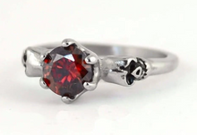 Load image into Gallery viewer, Red Solitaire Skull Ring Ladies Stainless Steel SR188
