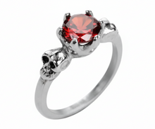 Load image into Gallery viewer, Red Solitaire Skull Ring Ladies Stainless Steel SR188