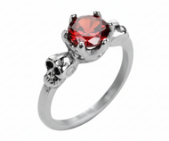 Red Solitaire Skull Ring Ladies Stainless Steel SR188