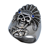 Load image into Gallery viewer, Indian Headdress Skull Ring Men's Biker Stainless Steel SR191