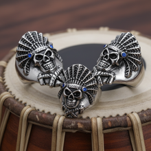 Load image into Gallery viewer, Indian Headdress Skull Ring Men's Biker Stainless Steel SR191