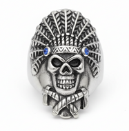 Indian Headdress Skull Ring Men's Biker Stainless Steel SR191