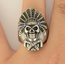Load image into Gallery viewer, Indian Headdress Skull Ring Men's Biker Stainless Steel SR191