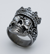 King Skull Ring Men's Clear CZ Bling Stainless Steel Ring SR192