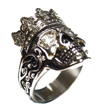 Load image into Gallery viewer, King Skull Ring Men's Clear CZ Bling Stainless Steel Ring SR192
