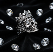 Load image into Gallery viewer, King Skull Ring Men's Clear CZ Bling Stainless Steel Ring SR192