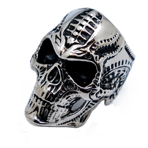 Heavy Metal Jewelry Men's Bio-Mechanical Skull Stainless Steel Ring SR193
