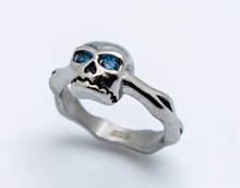 Load image into Gallery viewer, Blue Eyed Skull &amp; Bones Ring Lady Biker Stainless Steel SR196