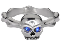 Load image into Gallery viewer, Blue Eyed Skull &amp; Bones Ring Lady Biker Stainless Steel SR196