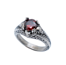 Load image into Gallery viewer, Red Solitaire Filigree Skulls Ring Lady Biker Stainless Steel SR197