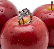 Load image into Gallery viewer, Red Solitaire Filigree Skulls Ring Lady Biker Stainless Steel SR197