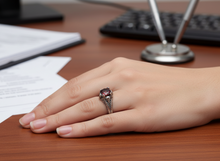 Load image into Gallery viewer, Red Solitaire Filigree Skulls Ring Lady Biker Stainless Steel SR197