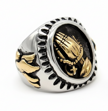 Load image into Gallery viewer, Oval Praying Hands Ring Men's Religious Stainless Steel SR199
