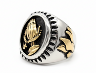 Oval Praying Hands Ring Men's Religious Stainless Steel SR199