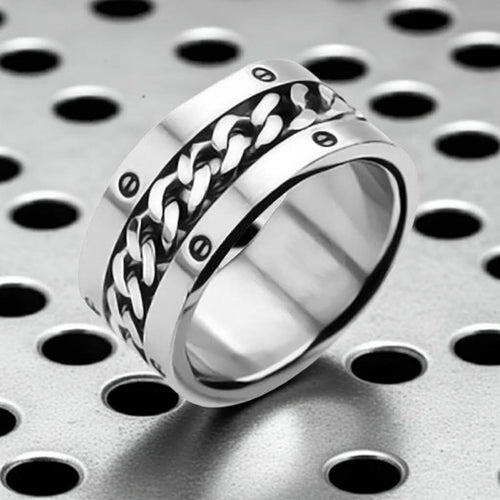 Wide Curb Chain Spinner Ring Men’s Wide Wedding Band Stainless Steel SR1