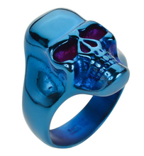 Load image into Gallery viewer, Blue Skull Ring Red Anodized Eye's Men's Stainless Steel SR202