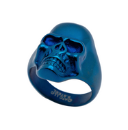 Blue Skull Ring Red Anodized Eye's Men's Stainless Steel SR202