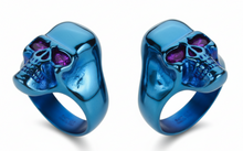 Load image into Gallery viewer, Blue Skull Ring Red Anodized Eye's Men's Stainless Steel SR202
