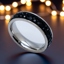 Load image into Gallery viewer, Ladies Double Row Black Stone Stainless Steel Wedding Band Ring