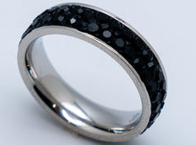 Load image into Gallery viewer, Ladies Double Row Black Stone Stainless Steel Wedding Band Ring