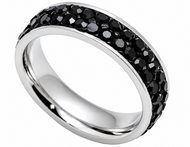 Double Row Black Ice Ring Lady Biker Wedding Band Stainless Steel SR207