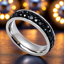 Load image into Gallery viewer, Black Ice Ring Double Row Lady Biker Wedding Band Stainless Steel SR207