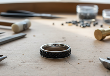 Load image into Gallery viewer, Double Row Black Ice Ring Lady Biker Wedding Band Stainless Steel SR207