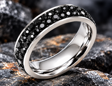 Load image into Gallery viewer, Black Ice Ring Double Row Lady Biker Wedding Band Stainless Steel SR207