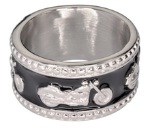 Load image into Gallery viewer, Black Motorcycle Bike Ring Lady Biker Two-Tone Stainless Steel SR208