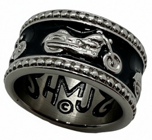 Load image into Gallery viewer, Black Motorcycle Bike Ring Lady Biker Two-Tone Stainless Steel SR208