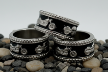 Load image into Gallery viewer, Black Motorcycle Bike Ring Lady Biker Two-Tone Stainless Steel SR208