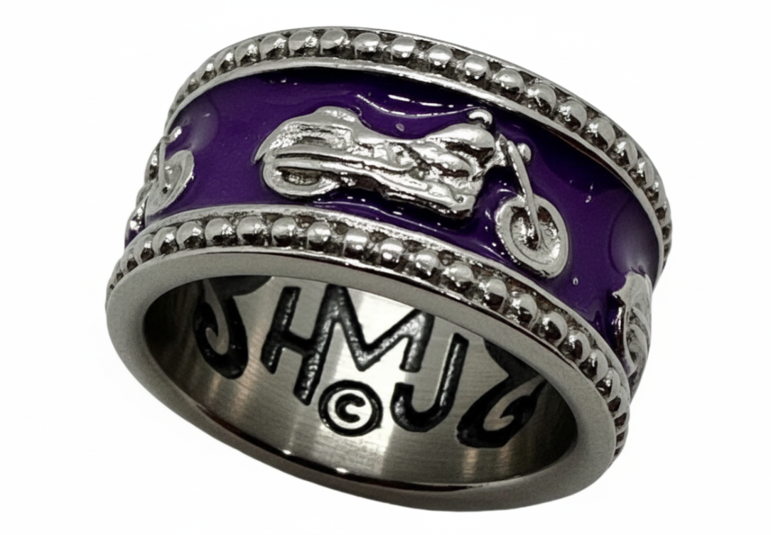 Purple Motorcycle Bike Ring Lady Biker Two-Tone RingStainless Steel SR ...