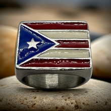 Load image into Gallery viewer, Large Men&#39;s Square Stainless Steel Puerto Rico Flag Ring Sizes 8 - 15 SR212