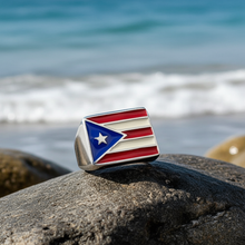 Load image into Gallery viewer, Large Men&#39;s Square Stainless Steel Puerto Rico Flag Ring Sizes 8 - 15 SR212