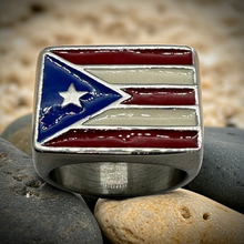Load image into Gallery viewer, Large Men&#39;s Square Stainless Steel Puerto Rico Flag Ring Sizes 8 - 15 SR212