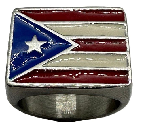 Large Men's Square Stainless Steel Puerto Rico Flag Ring Sizes 8 - 15 SR212