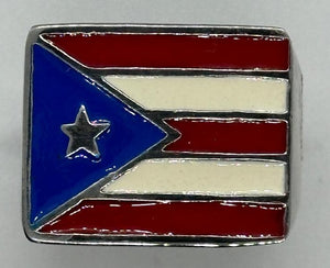 Large Men's Square Stainless Steel Puerto Rico Flag Ring Sizes 8 - 15