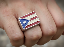 Load image into Gallery viewer, Puerto Rico Flag Ring Men's Full Color Enameled Stainless Steel SR212