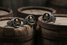 Load image into Gallery viewer, Round "Pirate" Signet Ring Men's Stainless Steel SR213