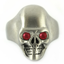 Load image into Gallery viewer, Biker Jewelry Men&#39;s Brushed Skull Ring Stainless Steel Red Eyes