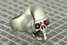 Load image into Gallery viewer, Brushed Finish Skull Ring Red Eyes Men's Biker Stainless Steel SR215