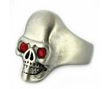 Load image into Gallery viewer, Brushed Finish Skull Ring Red Eyes Men's Biker Stainless Steel SR215