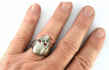 Load image into Gallery viewer, Brushed Finish Skull Ring Red Eyes Men's Biker Stainless Steel SR215