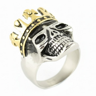 Crowned  Skull Ring Gold Edition Two-Tone Men's Stainless-Steel SR216