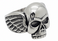 Winged Skull Ring Men's Biker Stainless Steel SR218