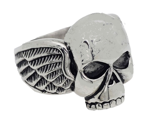 Men's Biker Skull Ring and Wings Stainless Steel