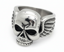 Load image into Gallery viewer, Winged Skull Ring Men's Biker Stainless Steel SR218