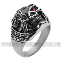 Load image into Gallery viewer, Eye Patch Skull Ring Red Eye Men's Stainless Steel Ring SR219